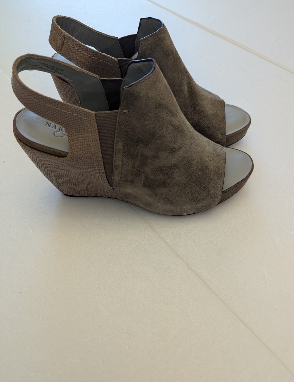Naked Feet Platform Wedge Slingback Leather Heels